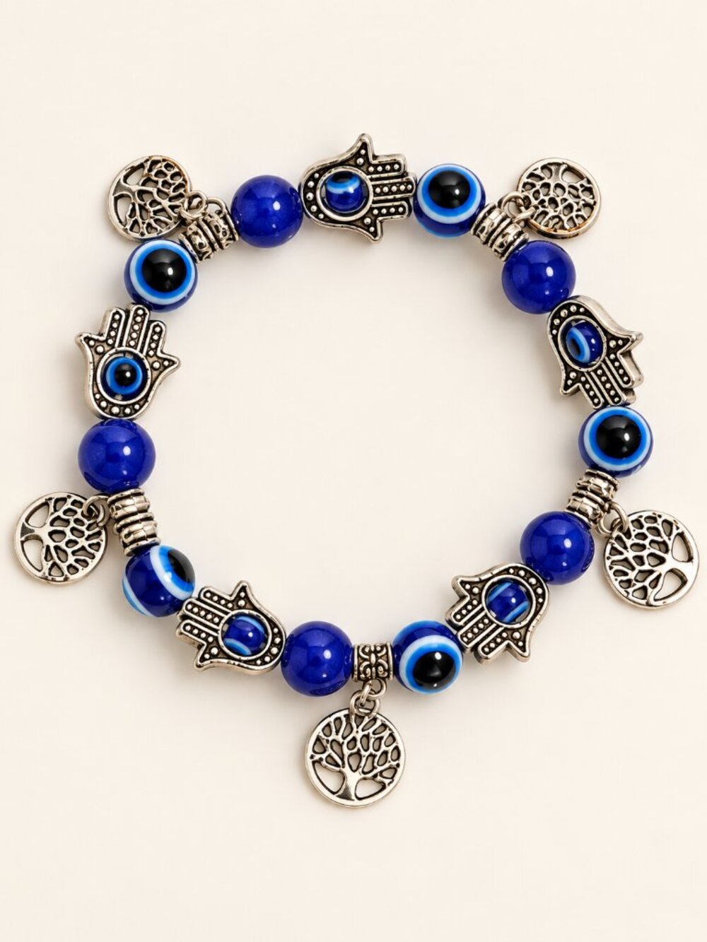 Turkish Blue Evil Eye Hamsa Hand Charm Bracelet Tree of Life